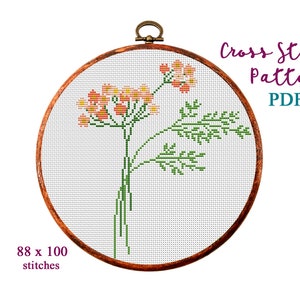Wilde bloemen. Modern kruissteekpatroon. Gemakkelijk te tellen kruissteekdiagram. Natuur hoepel kunst borduurwerk. Kleine xsteek. PDF-bestand direct downloaden