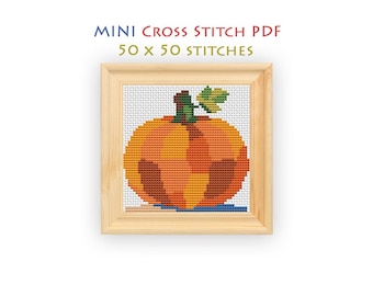 Modern Pumpkin Cross Stitch Pattern, Mini Fall Harvest Chart, Beginner Embroidery, Autumn Kitchen Decor, Instant Download PDF