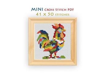 Rooster Cross Stitch Pattern, Compact Chart for Beginners, Instant Download PDF