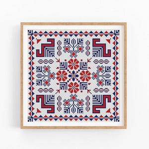 Cross stitch pattern. Folk Embroidery Ornament. Tradicional Counted x-stitch chart. Hand embroidery. Cushion x-stitch.Instant download PDF.
