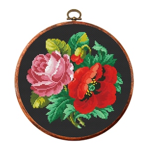 Vintage Blumen Kreuzstich Muster, antike Kreuzstich Design, Mini Floral x-Stich Muster, Stickerei Blumen, sofort download PDF