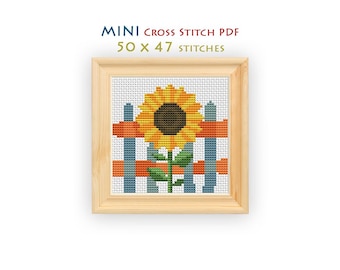 Sunflower Cross Stitch Pattern, Picket Fence Chart for Beginners, Instant Download PDF