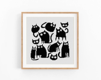 Cats Cross Stitch Pattern, Large Modern x-stitch Pattern,Cross Stitch Chart, Kitten, Cat Lover Gift Pattern, Instant Download PDF