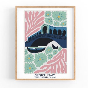 Patrón de punto de cruz Cartel de viaje de Venecia, Italia. Paisaje urbano, abstracto. Gráfico de punto de cruz contado. Paisaje. Descarga instantánea de PDF.