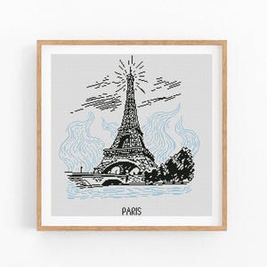 Cross Stitch Pattern Paris France. Travel Poster. Cityscape, Abstract. Counted Cross Stitch Chart. Art Landscape. PDF Instant Download.