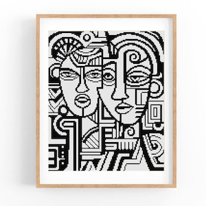 Abstract Couple Cross Stitch Pattern: Modern Love Art (PDF Download X-stitch Pattern)