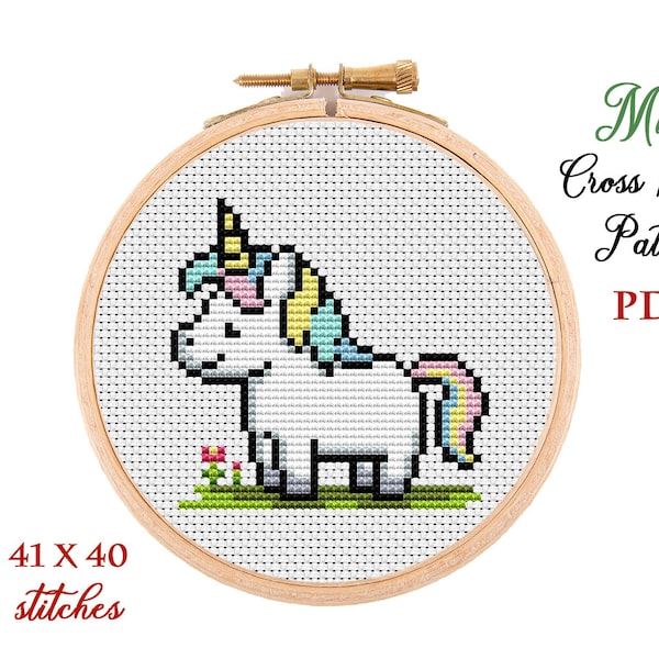 Mini Cross Stitch Pattern. Unicorn. Animal Counted cross stitch chart. Cute hoop art embroidery. Tiny xstitch beginner. Instant download PDF