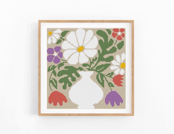 Cross Stitch Pattern Modern Floral Abstract, Modern Flowers, Easy