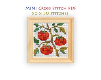 Colorful Tomato Cross Stitch Pattern, Rustic Nature Design, Beginner Friendly Chart, Modern Mini Embroidery, Instant Download PDF