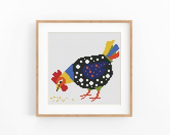 Abstract Chicken Cross Stitch Pattern, Colorful Farm Bird PDF, Modern Beginner Chart, Instant Download