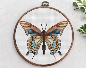 Butterfly cross stitch pattern, Insect, Nature cross stitch, Hoop Art Embroidery. Easy, Modern counted x-stitch chart. Instant download PDF.