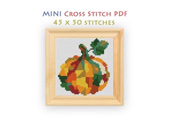 Autumn Pumpkin Patchwork Cross Stitch Pattern, Mini Farmhouse Chart for Beginners, Instant Download PDF