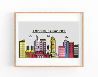 Kansas City Skyline Cross Stitch Pattern: Modern Cityscape Chart (PDF Download)