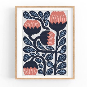 Kruissteekpatroon modern bloemen abstract, boho-bloemen, eenvoudig x-steekpatroon, kruissteekkaart, natuurpatroon, directe download pdf