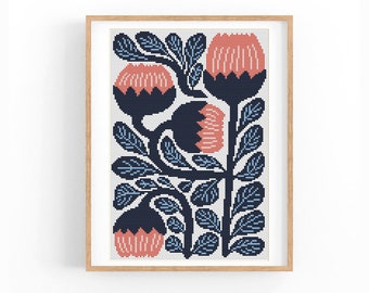 Cross Stitch Pattern Modern Floral Abstract, Boho flowers, Easy x-stitch Pattern, Cross Stitch Chart, Nature Pattern, Instant Download PDF