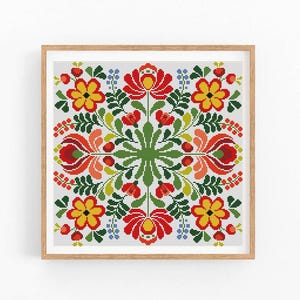 Kruissteekpatroon. Volksbloemen uit Hongarije. Moderne telpatroon. Borduurwerk in de natuur. Kussen x-stitch. PDF direct downloaden.