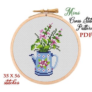 Mini Cross Stitch Pattern. Flowers. Counted cross stitch chart. Flower hoop art embroidery. Tiny xstitch for beginner. Instant download PDF