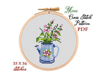 Mini Cross Stitch Pattern. Flowers. Counted cross stitch chart. Flower hoop art embroidery. Tiny xstitch for beginner. Instant download PDF