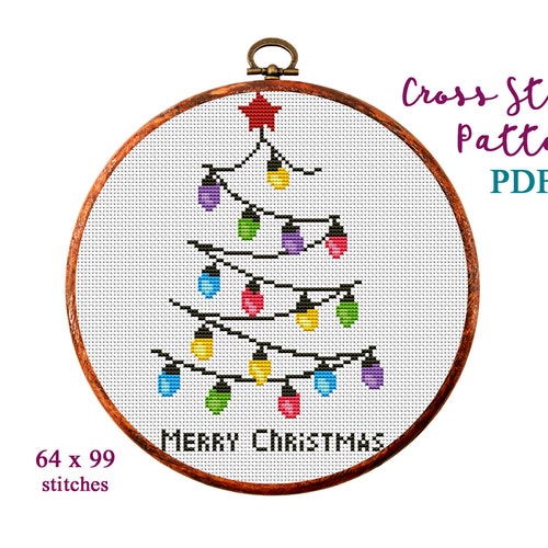Merry Christmas Cross Stitch Pattern Modern Cross Stitch Etsy