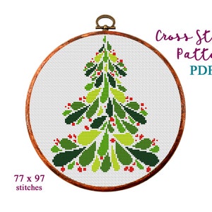 Merry Christmas Cross Stitch Pattern, Modern Cross Stitch Pattern, Holidays Cross Stitch Pattern, Christmas Tree, Text, Instant Download PDF