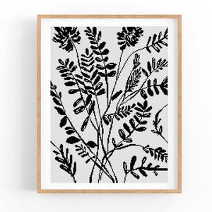 Kruissteekpatroon modern bloemen abstract, eenvoudig x-steekpatroon, bloemen kruissteekkaart, natuurpatroon in één kleur, pdf-bestand direct downloaden
