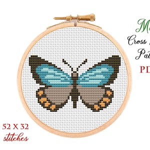 Mini Cross Stitch Pattern. Little butterfly. Counted cross stitch chart. Hoop art embroidery. Tiny xstitch for beginner.Instant download PDF