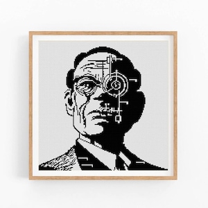 Fusion of man and robot Cross Stitch Pattern Modern Abstract, One Color xstitch Pattern,Cross Stitch Chart, Monochrome, Instant Download PDF