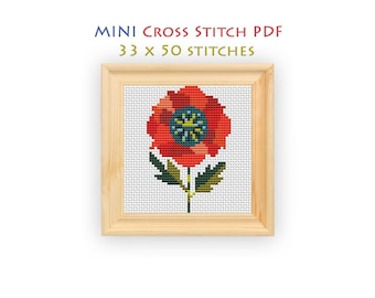 Poppy Flower Cross Stitch Pattern, Mini Modern Chart, Easy Beginner PDF, Abstract Floral Instant Download