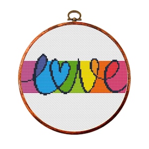 Modern cross stitch pattern. Valentine&#39;s Day, I Love You, small embroidery, cross stitch chart, beginner xstitch, Instant download PDF.