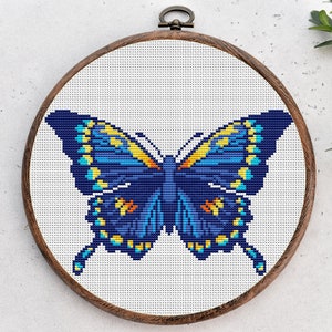 "Kreuzstich Stickmuster ""Blauer Schmetterling"" Kreuzstichmuster, Stickmuster, Stickmuster Vorlage, Stickbild Zählbild, Stickmuster, Stickmuster!"