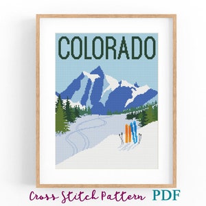 Patrón de punto de cruz de Colorado, Estados Unidos. Póster de viaje retro de EE. UU. Gráfico de punto de cruz contado de naturaleza. Paisaje. Descarga instantánea en PDF.