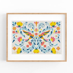 Scandinavian cross stitch pattern Nordic cross stitch Folk embroidery ornament Flower birds Modern cross stitch Wall home decor Instant PDF