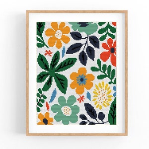 Kruissteekpatroon modern bloemen abstract, moderne bloemen, eenvoudig x-steekpatroon, kruissteekkaart, natuurpatroon, pdf direct downloaden