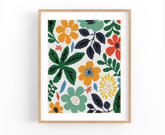 Cross Stitch Pattern Modern Floral Abstract, Modern Flowers, Easy