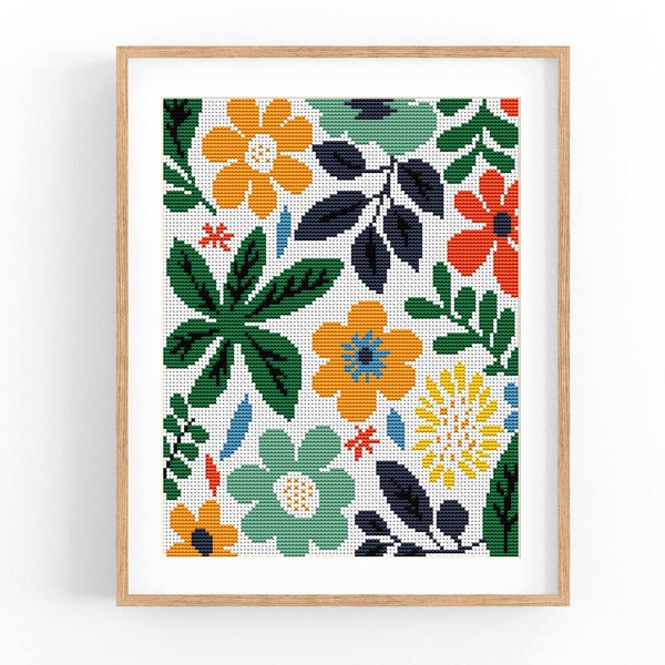 Cross Stitch Pattern Modern Floral Abstract, Modern flowers, Easy x-stitch Pattern, Cross Stitch Chart, Nature Pattern, Instant Download PDF