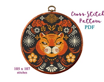 Cross Stitch Pattern New Year of the Tiger PDF, Chinese Tiger Counted Cross Stitch, Holiday decor, cross stitch chart, Instant download PDF