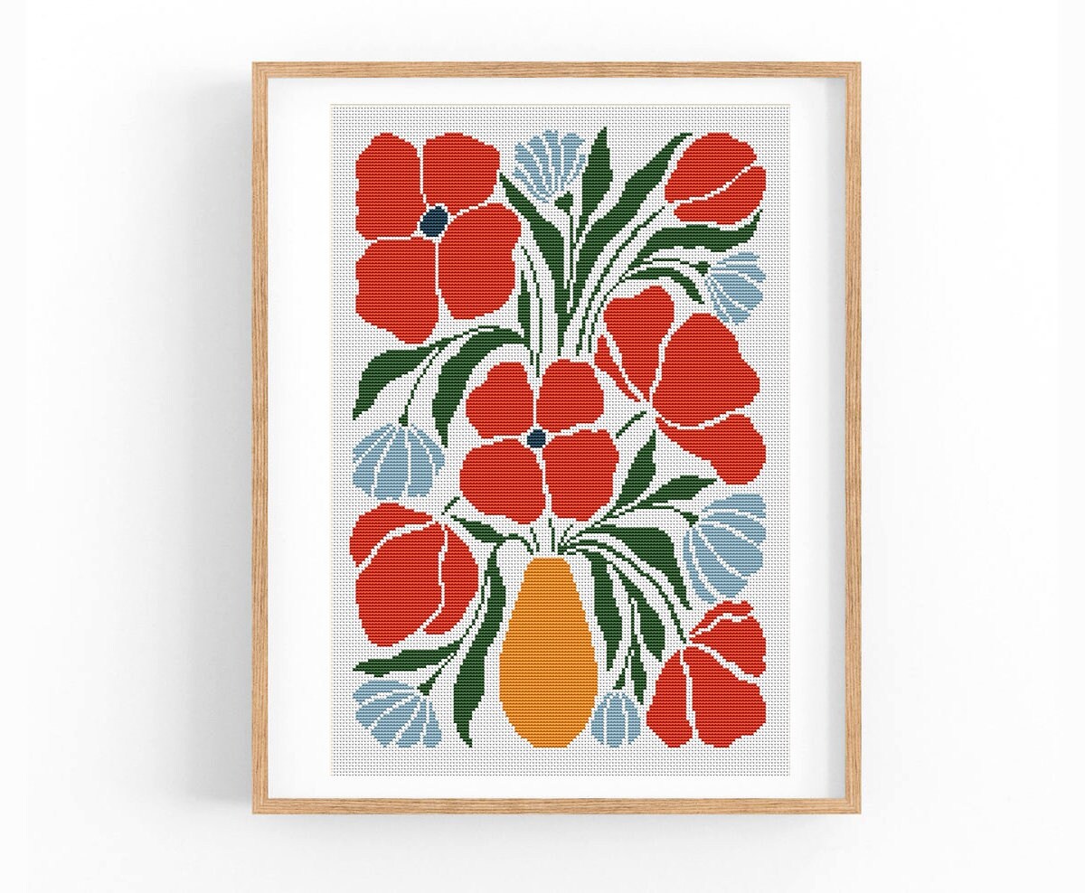 Cross Stitch Pattern Modern Floral Abstract, Modern Flowers