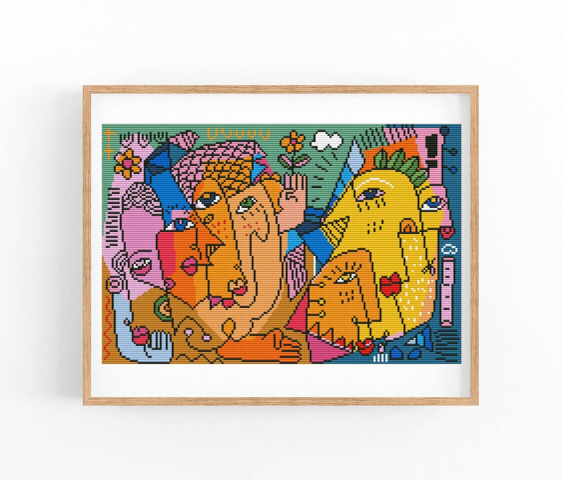 Abstract Cross Stitch Pattern, Love Modern x-stitch Pattern, Concept Cross Stitch Chart, Colorful Art Pattern,Instant Download PDF