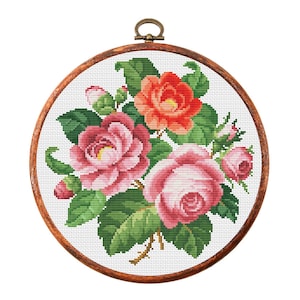 Vintage Flowers Cross Stitch Pattern, Antique Cross Stitch Design, Victorian Floral x-stitch pattern, Embroidery Flower,instant download PDF