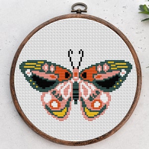 Butterfly cross stitch pattern, Flying insect nature cross stitch, Hoop Art, Easy small counted cross stitch chart. Instant download PDF