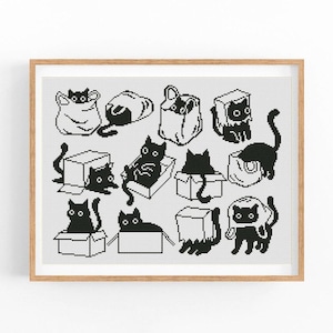 猫のクロスステッチパターン、大きなモダンなクロスステッチパターン、クロスステッチチャート、子猫、猫好きへのギフトパターン、PDFの即時ダウンロード