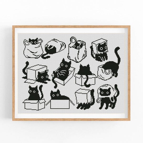 Cats Cross Stitch Pattern, Large Modern x-stitch Pattern,Cross Stitch Chart, Kitten, Cat Lover Gift Pattern, Instant Download PDF
