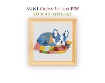 French Bulldog Cross Stitch Pattern, Blue Breed Dog Design, Modern Abstract x-stitch Chart, Instant Download PDF