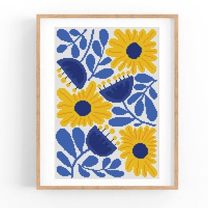 Kruissteekpatroon modern bloemen abstract, kind, bloemen, eenvoudig x-steekpatroon, kruissteektabel, natuurpatroon, instant download pdf
