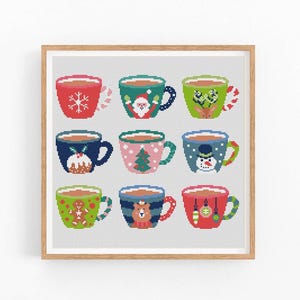 Merry Christmas Cross Stitch Pattern, Modern Cross Stitch Pattern, Holidays Cross Stitch Pattern, Christmas Mug, Instant Download PDF