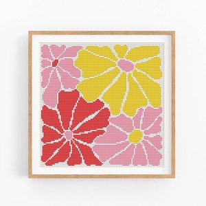 Kruissteekpatroon modern bloemen abstract, eenvoudig x-steekpatroon, bloemen kruissteektabel, klein natuurpatroon, directe download pdf