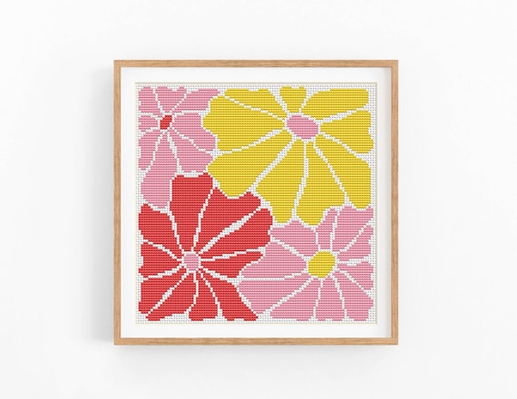 Cross Stitch Pattern Modern Floral Abstract, Easy X-stitch Pattern
