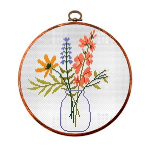 Wild flowers. Modern Cross Stitch Pattern. Bouquet Counted cross stitch chart. Nature hoop embroidery. Small xstitch. Instant download PDF