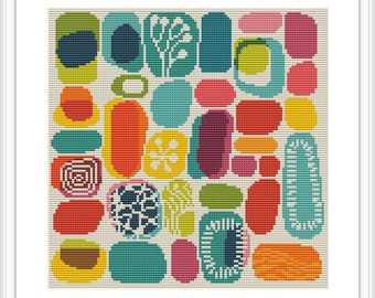 落款と図柄を組み合わせてお作りします♪ Colorful Geometric Art Abstract Cross Stitch Pattern, Modern