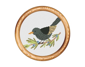 Bird Branch Cross Stitch Pattern: Modern Nature Embroidery Chart (Instant Download PDF)